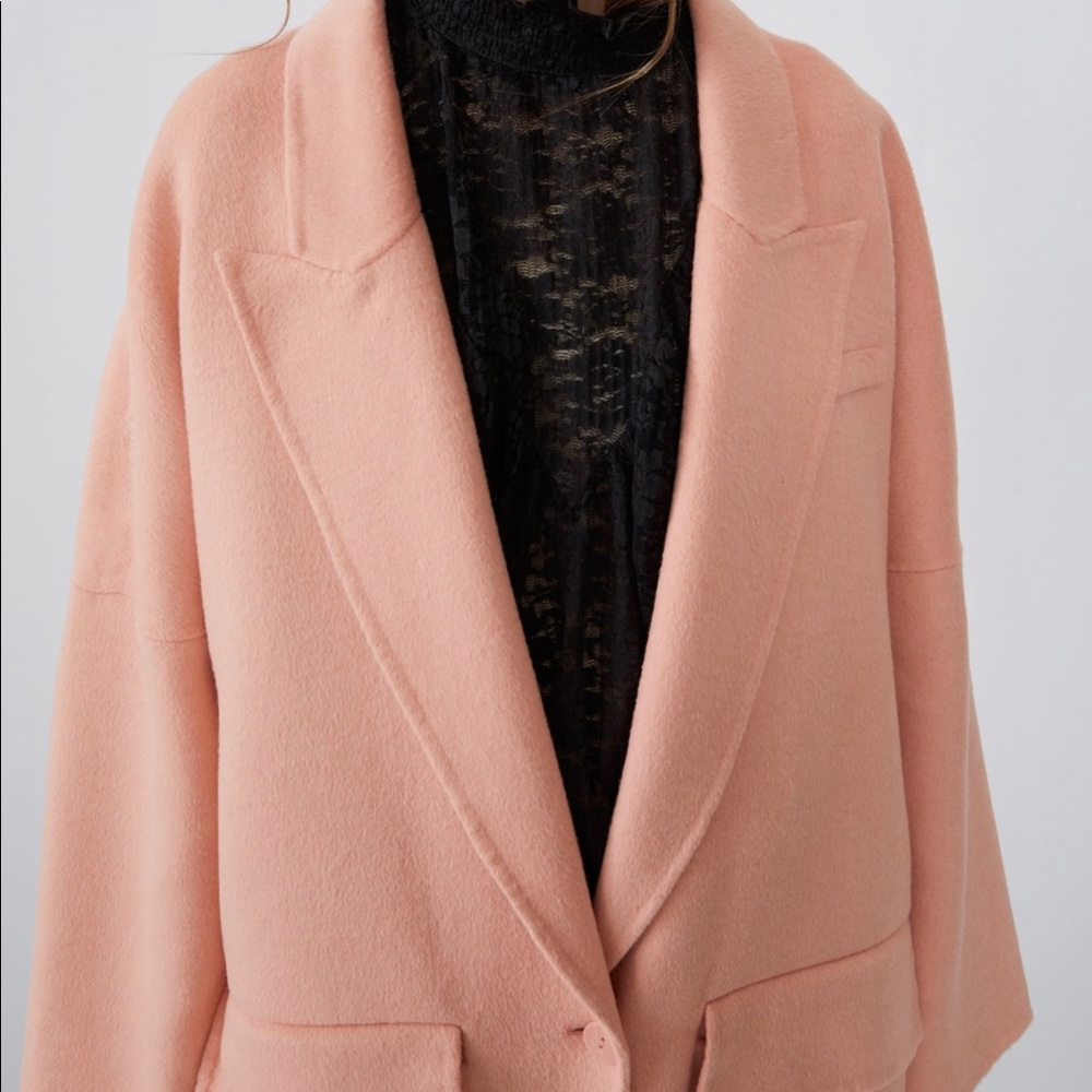 Zara Double Breasted Oversized Coat- Peachy Pink - Picture 4 of 8